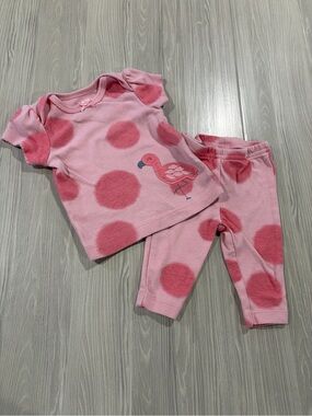 7/$20 Child of Mine Pink Polka Dot Flamingo Infant Two-Piece Set